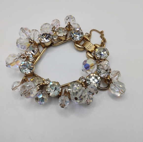 Vintage Gold Tone AB Crystal Bracelet  Statement Piece - Picture 1 of 11